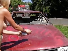 Demolition derby with sexy badass babes and gun shooting