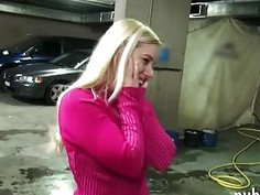 Hot amateur blonde Eurobabe screwed in the carpark for cash